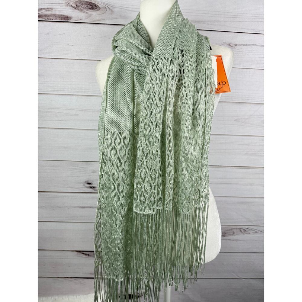 Vintage CEJON Fringe Scarf Shimmer‎ Seafoam Color NWT